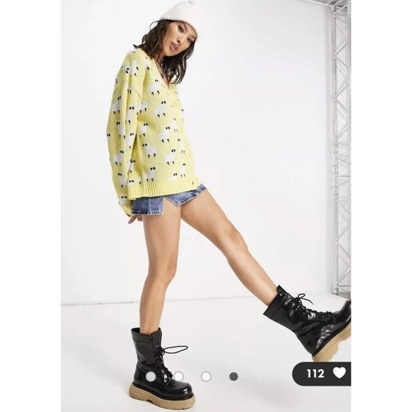 Reclaimed Vintage Lemon Sweater with Monochrome Accents - Picture 1 of 11